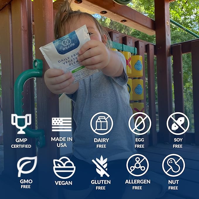 Equilife Daily Fruit &amp Vegetable Blend Superfood Antioxidant Supplement Crisp Apple Flavor with Vitamin C Fiber and 9 Essential Amino Acids Supports Energy Vegan 14 Single Serve Packets
