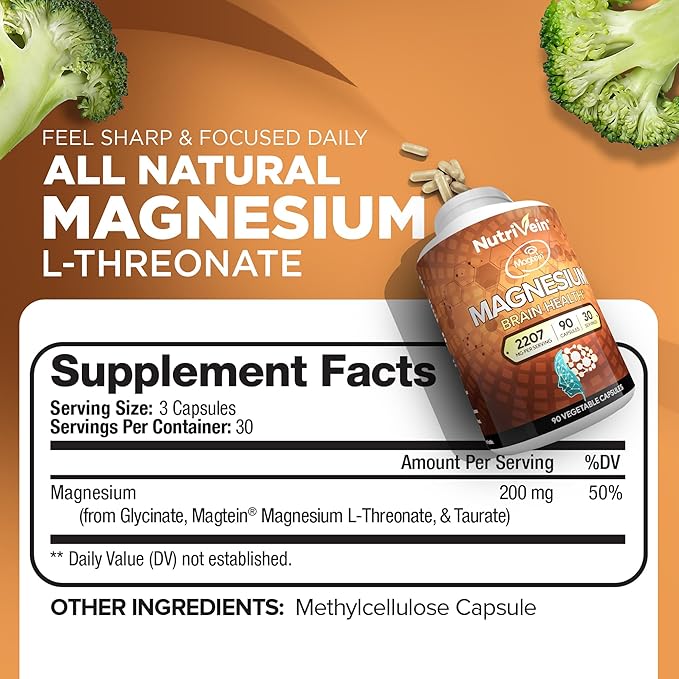Nutrivein Premium Magnesium L-Threonate &amp Resveratrol Supplement Bundle: High-Absorption Magnesium Threonate and Resveratrol Capsules for Repair Defenses &amp Vitality
