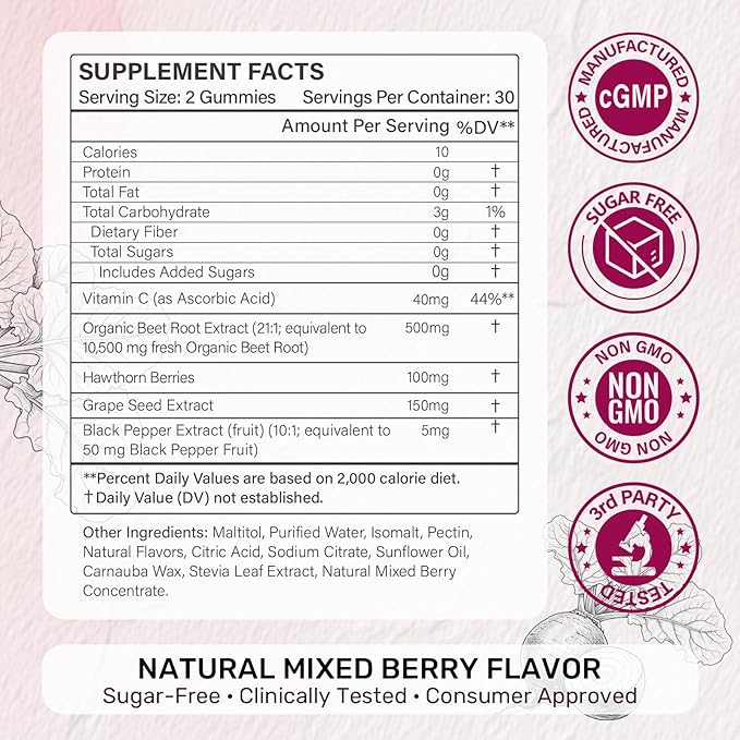 Raw Probiotics 100 Billion CFU + Organic Beet Root Nitric Oxide Gummies 10500mg | Digestive Circulation &amp Everyday Energy Support
