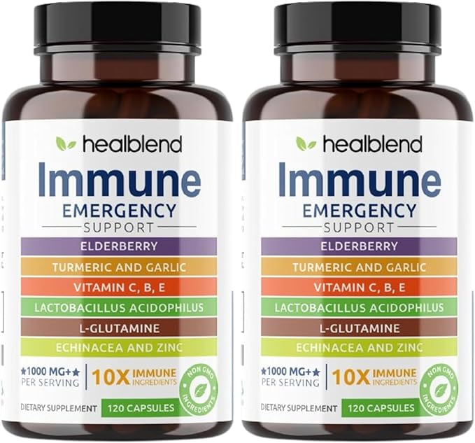 healblend 10 in 1 Immune Support Supplement Booster with Elderberry Zinc Echinacea Turmeric Lactobacillus Acidophilus for Adults (2 Pack)