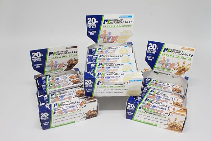 Performance Inspired Nutrition Protein Bar 2.0 Mixed Box – 12 Bars (4 Chocolate 4 Peanut Butter 4 Birthday Cake) – 20G Protein 6G Fiber 4G MCTs 1 Billion CFU Probiotics – Gluten-Free