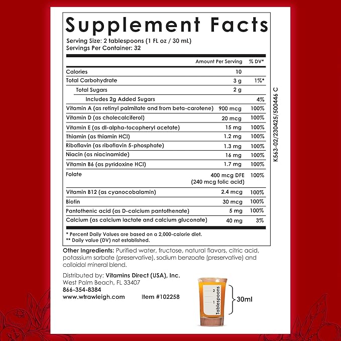 Rawleigh Power Nutrient: 32 fl oz for 1 Month - Cranberry Flavor Daily Multivitamin Liquid Supplement for Men Women with VIT. A - zinc &amp 70 Colloidal Trace Minerals Vegetarian-Friendly GMO Fre