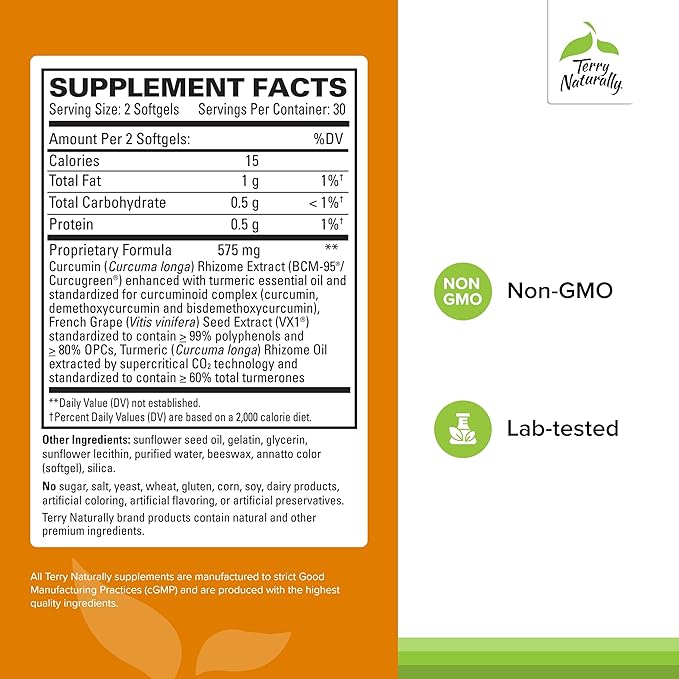 Terry Naturally CuraMed + Clinical OPC - Curcumin Supplement with French Grape Seed Extract - Brain Prostate &amp Liver Health Support - Supplement with Ar-Turmerone - 60 Softgels