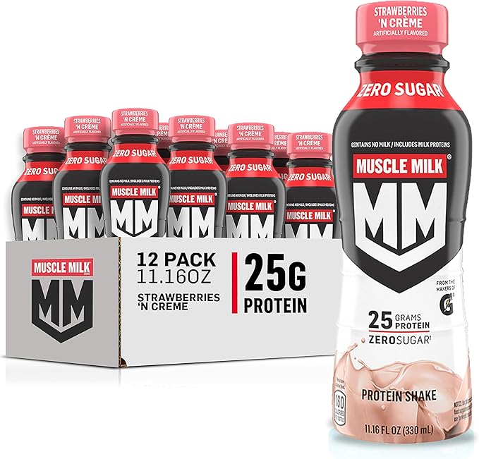 Muscle Milk Pro Advanced Nutrition Protein Shake &amp Genuine Shake Strawberry 11.16 Fl Oz Bottles (Pack of 12)