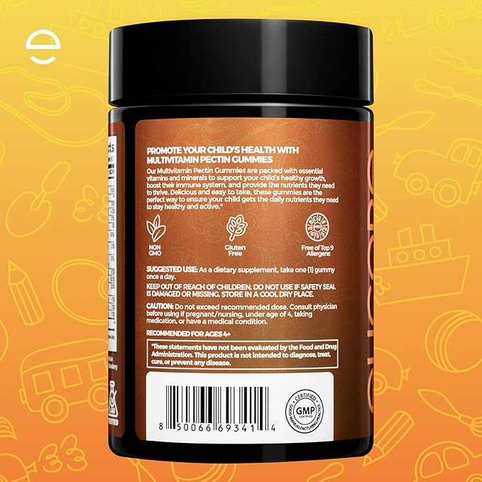 Premium Kids Multivitamin Gummies – 12 in 1 Kids Gummy Vitamins – Growth Chewable Multivitamin for Toddlers and Teens – Immune Brain &amp Focus Support – GMO-Free Gluten-Free – 2 Months Supply