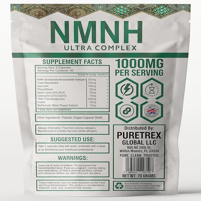 NMNH Ultra Complex Dietary Supplement 1000mg 120 Capsules Vegan with Trans-Resveratrol Quercetin CoQ10