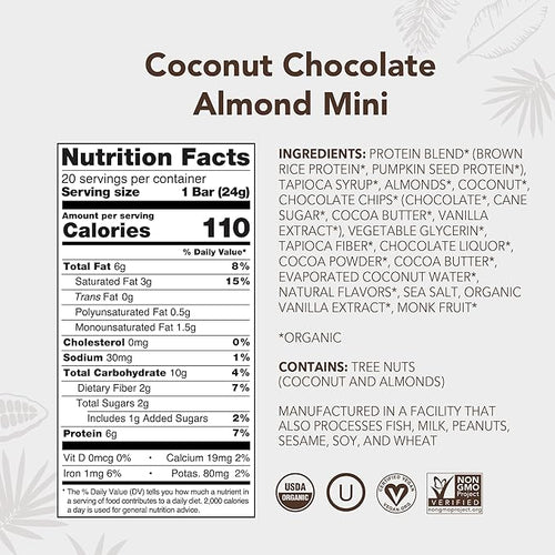 ALOHA Organic Plant Based Protein Bar MINIS |Coconut Chocolate Almond | 20 Count 24g Bars | Vegan Low Sugar Gluten Free Paleo Low Carb Non-GMO Stevia Free Soy Free No Sugar Alcohols