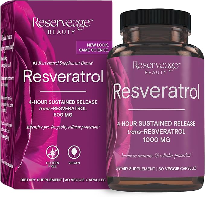 Reserveage Beauty Resveratrol 1000 mg Antioxidant Supplement for Heart Health and Immune Support Supports Healthy Aging and Immune System Paleo Keto 60 Capsules