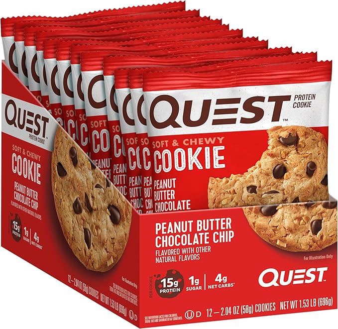 Quest Mint Chocolate Chunk Protein Bars High Protein Low Carb Gluten Free Keto Friendly 12 Count and Peanut Butter Chocolate Chip High Protein Cookie Keto Friendly Low Carb 24.5 Oz 12 Count
