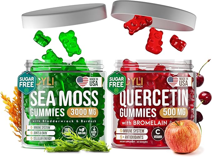 Quercetin Gummies + Irish Sea Moss Gummies - Immune Support Gummies - Irish Sea Moss Bladderwrack Burdock Root &amp Quercetin with Vitamin C - 60 Seamoss Gummies 60 Quercetin with Zinc Gummies