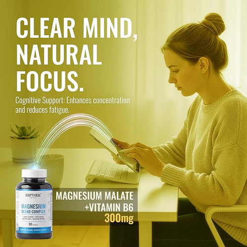 ADAPTOHEAL Magnesium Complex – Glycinate Malate &amp Citrate with Vitamin B6 Sleep Support Stress Relief Muscle Relaxation Nervous System Support – 90 Capsules