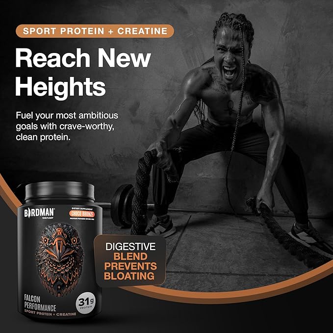 Birdman Falcon Performance Vegan Protein Powder 31g Protein 5g Creatine 5g BCAA Probiotics Electrolytes Pre Workout Low Carb Sugar Free &amp Dairy Free Plant Based Chocolate Protein -19 serv