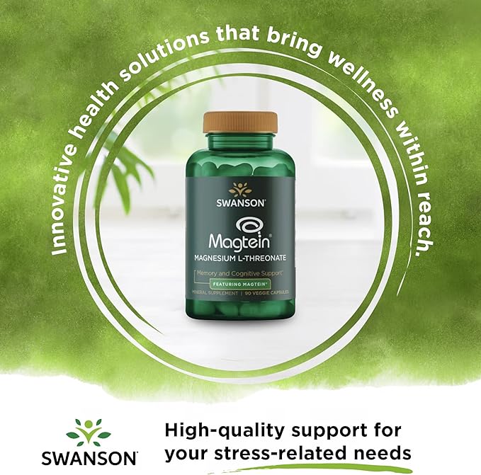 Swanson Magnesium L-Threonate Brain and Cognitive Health Supplement for Professionals Seeking Mental Clarity - 96 mg Magnesium per Serving (90 Vegan Capsules 2 Pack)