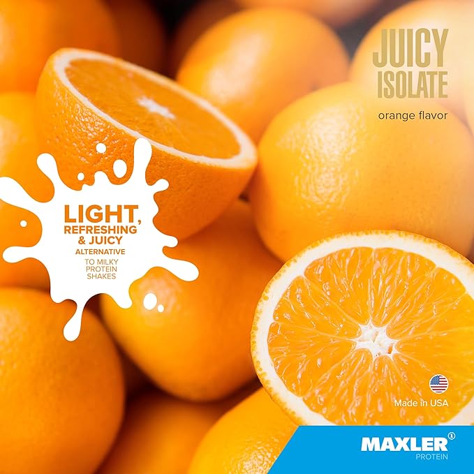 Maxler Juicy Isolate Protein Powder - Clear Whey Isolate - Low Lactose Fat Free Sugar Free Muscle Recovery Drink for Pre &amp Post Workout - Orange 1.1 lb (20 Servings)