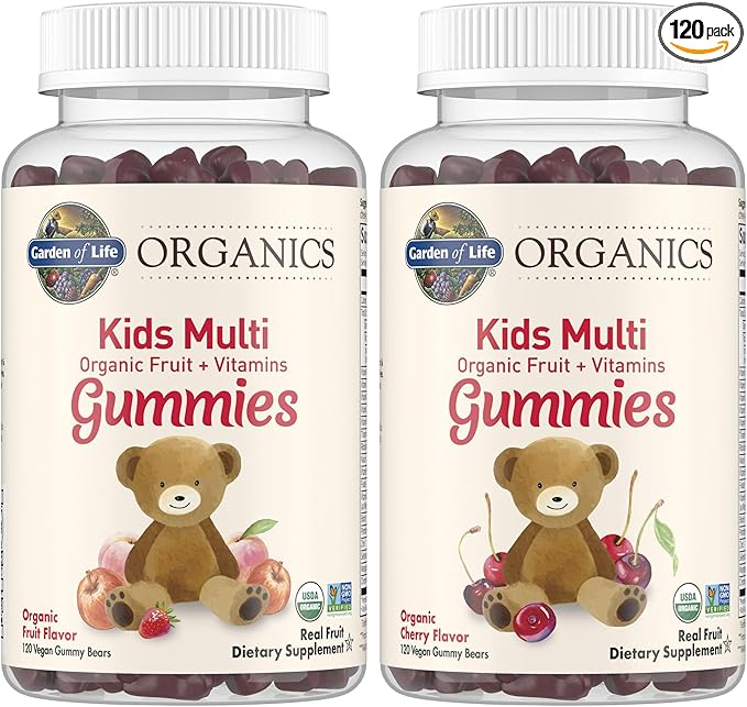 Garden of Life Organics Kids Gummy Vitamins Cherry 120 Count and Fruit 120 Count