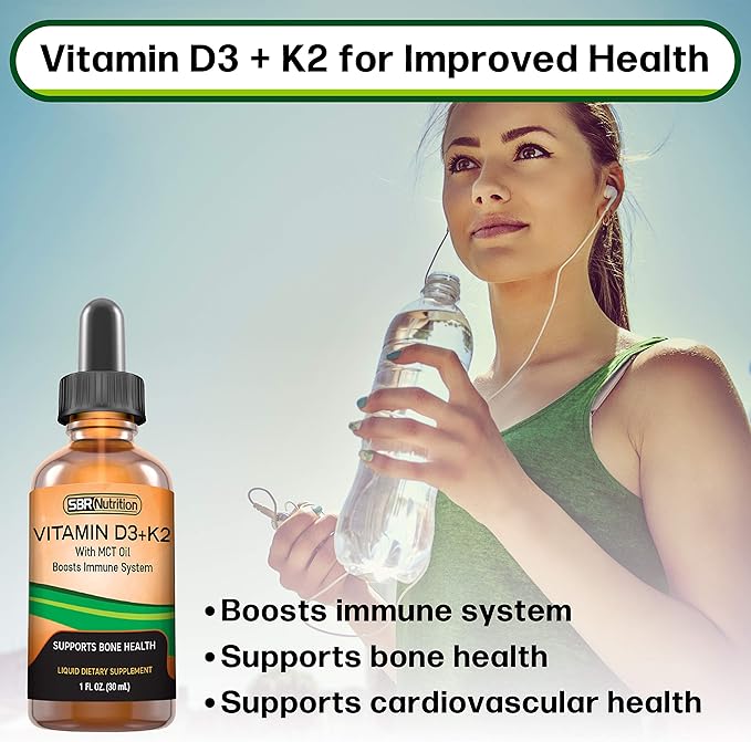 SBR Nutrition D3+K2 and B12 Bundle Vitamin D3K2 (MK7) Liquid Drops Peppermint 1oz | Vitamin B-12 3000mcg Liquid Drops 2oz | for Adults &amp Kids | Non-GMO Gluten Free
