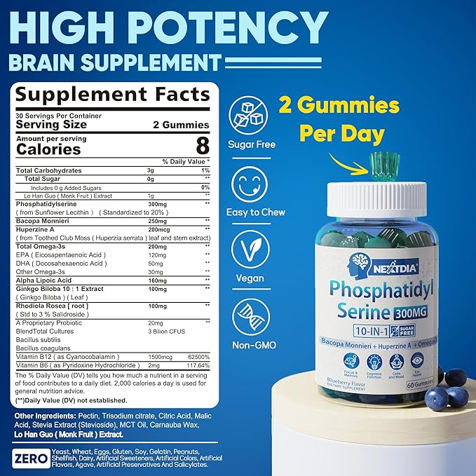 Sugar Free Phosphatidylserine Gummies + Fiber Gummies for Adults