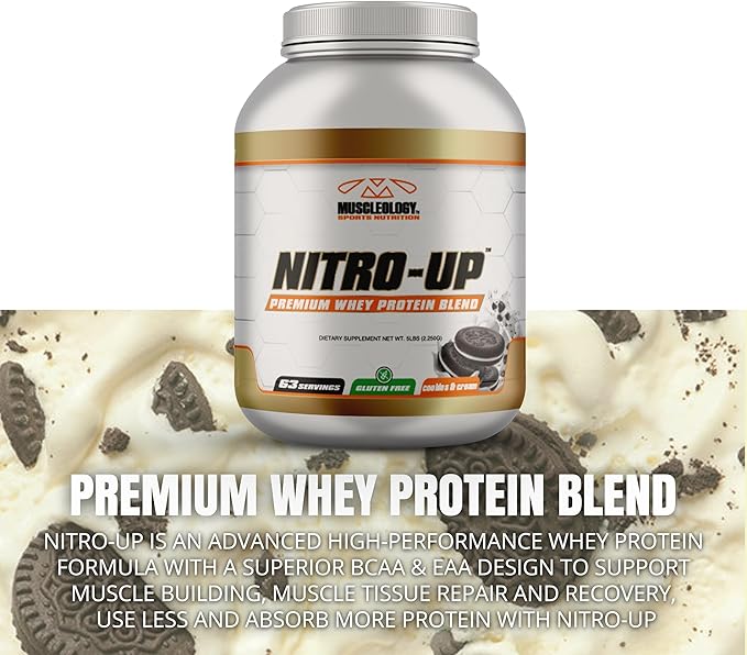 MUSCLEOLOGY Nitro-Up Hydrolyzed Whey Isolate Protein Cookies &amp Cream 2 Pound