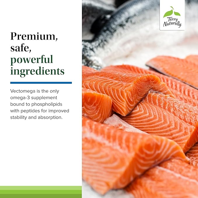 Terry Naturally Vectomega - 214 mg Omega-3 60 Capsules - Fatty Acid &amp Phospholipid Peptide Complex from Salmon Supports Heart &amp Brain Health - Non-GMO Gluten-Free - 60 Servings