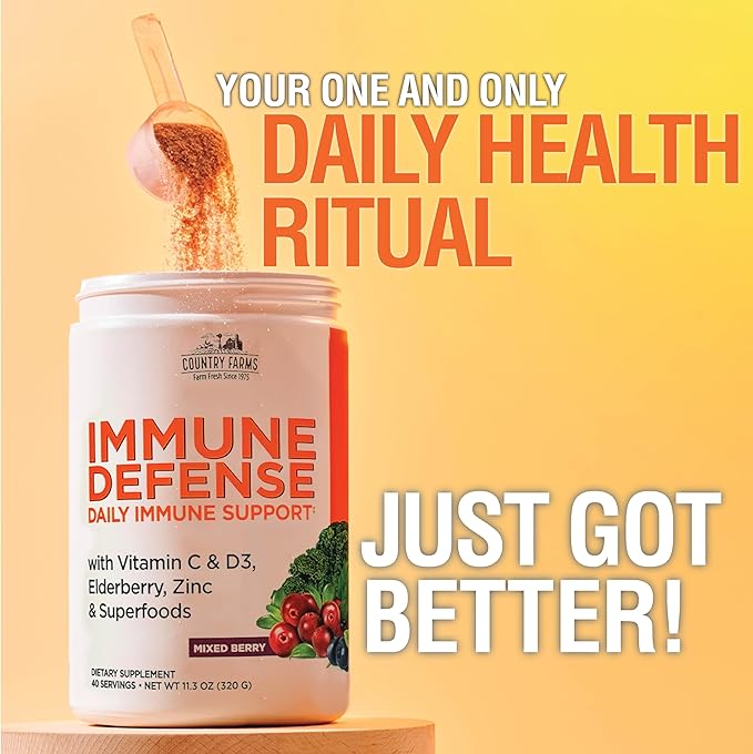 COUNTRY FARMS Immune Defense Superfoods Immune Support Supplement Vitamin C with Black Elderberry Echinacea Turmeric Supports Hydration with Probiotics and Prebiotics Berry Flavor 40 Servings