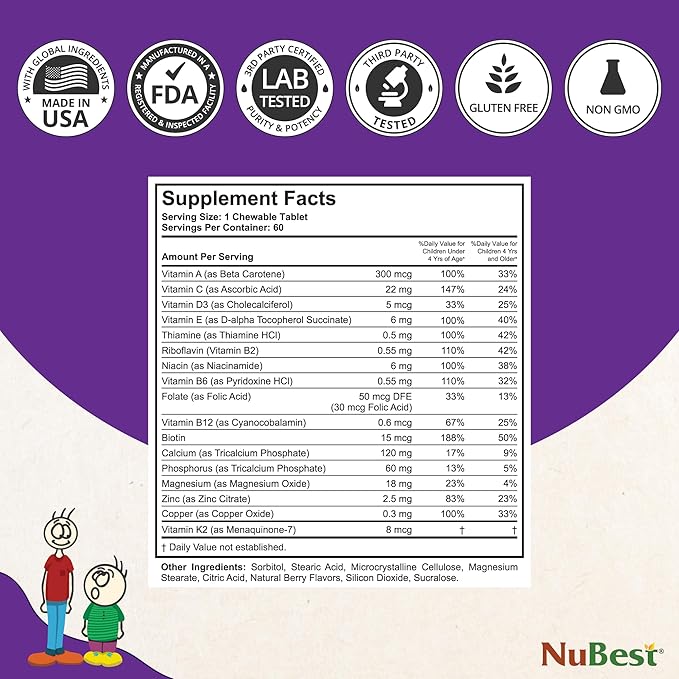 NuBest Bundle Daily Wellness Immune &amp Comprehensive Development Kids 60 Count Multivitamin Chewables and Immune Multivitamin Gummies for Kids &amp Teens
