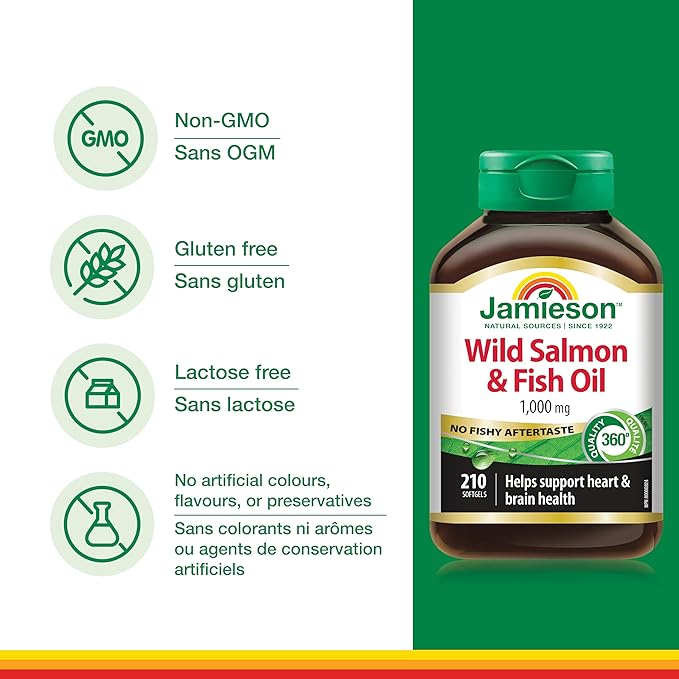 Jamieson No Fishy Aftertaste - Wild Salmon &amp Fish Oil 210 SoftGels