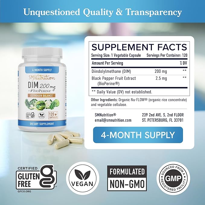 SMNutrition 200mg DIM Supplement with Calcium D-Glucarate | Hormone Balancing Bundle with DIM Diindolylmethane Capsules (120 Servings) and Vegan Gluten Free Non-GMO CDG Supplement (90 Servings)