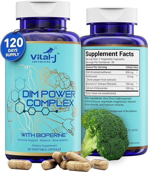 4-in-1 DIM Potent Complex 300mg - Estrogen Balance and Metabolism Energy &amp Menopause Support Supplement with Bioperine (x4) Calcium and Broccoli Extract - for Women and Men 120 Servings