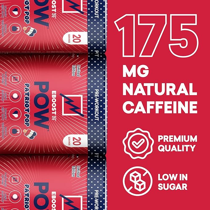 EBOOST POW Natural Pre Workout Powder - 20 Servings - Patriot Pop - Pre Workout Supplement for Performance Joint Mobility Support Energy Focus - Men &amp Women - Non-GMO Gluten-Free No Creatine