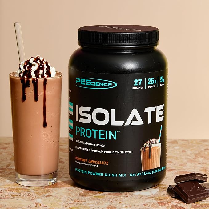 PEScience Isolate Whey Protein Powder Gourmet Chocolate 27 Servings 100% Whey Protein Isolate Low Carb Fast Absorbing Post Workout Shake for Men and Women