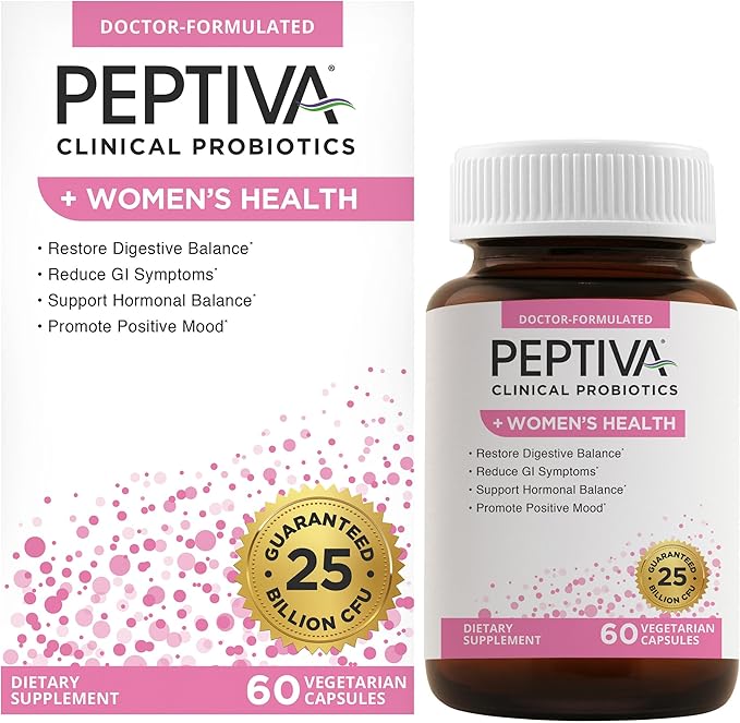 Peptiva Probiotics for Women's Health - Women's Probiotic and Digestive Support 25 Billion CFU Multi-Strain Probiotic Lactobacillus Acidophilus Bifidobacterium - 60 Vegetarian Capsules