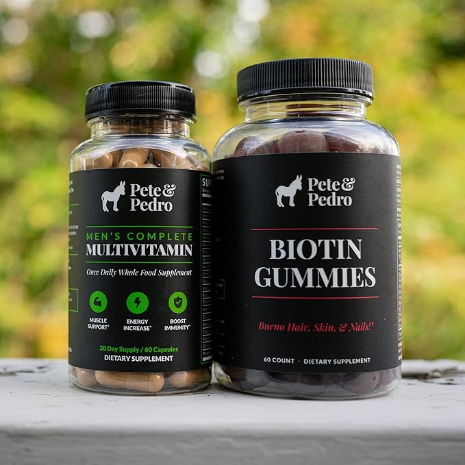 Pete &amp Pedro BIOTIN Gummies for Hair Skin &amp Nails Growth for Women &amp Men |Hair Grow Supplement for Stronger Skin &amp Nails | Cherry Biotin Gummy 5000mcg Per Serving | Seen on Shark Tan