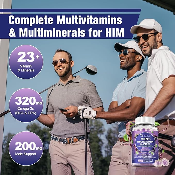 2-Pack Multivitamin for Men Mens Multivitamins Gummies w/Omega-3 Probiotics Inositol Folate Male Support Blend Vitamins A C D E B - Support Heart Brain Muscle Energy Sugar-Free Gummy