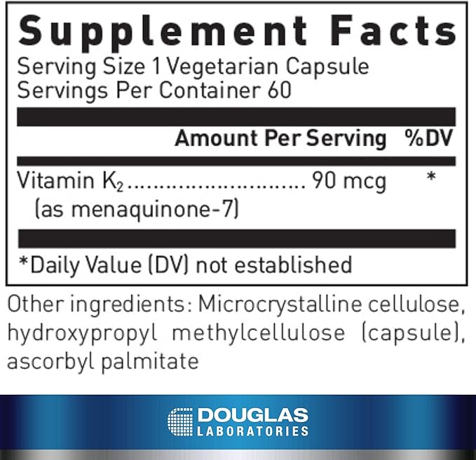 Douglas Laboratories Vitamin K2 - 90 mcg MK-7 - Supports Bone Formation Calcium Use Heart Health &amp Blood Vessels* - Vegetarian Formula - 60 Capsules