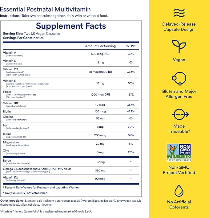 Ritual Essential for Women Postnatal Multivitamin - Postpartum Vitamin - Omega-3 DHA &amp Choline for Lactation Support Vitamin A C D3 &amp Zinc for Immune Function Support* B12 Iodine Biotin