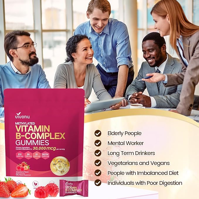 VivoNu Multivitamin Methylated Vitamin B Complex Gummies Vitamin B12 B6 B1 B2 B3 B5A C D E and Folate (4)