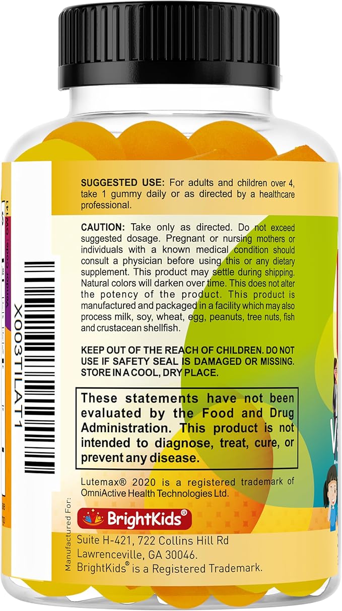 BrightKids Eye Health Gummies for Kids &amp Teens – Lutein &amp Zeaxanthin Vision Support – Vegan Non-GMO Eye Vitamins for Screen Time – Tasty Mango Flavor – 60 Gummies