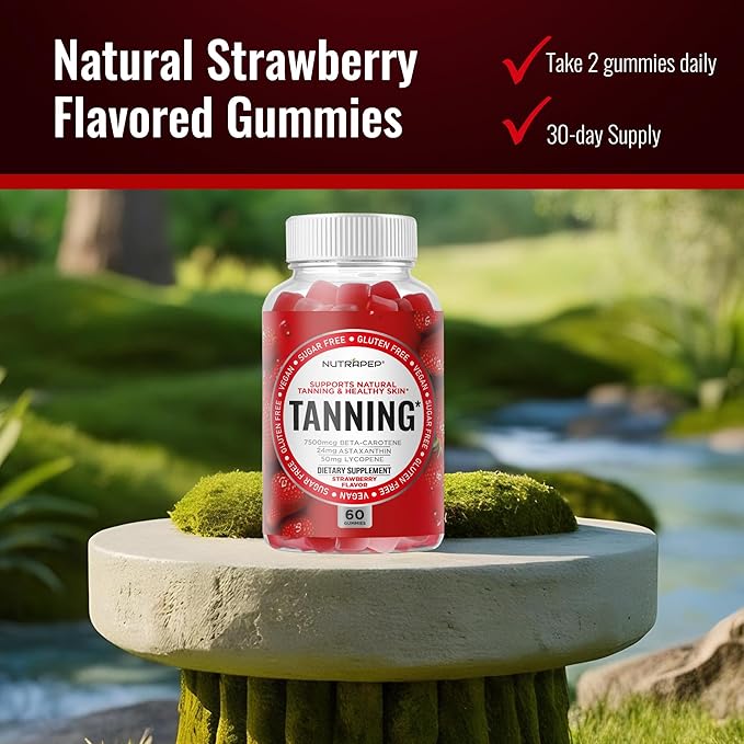 Tanning Gummies for Women - Self Tan Bronzing Supplement that Work Without Sun - No Sugar Vegan with Astaxanthin Lycopene Beta Carotene Vitamins - Glow Up Skin Health Daily Oral Tanning Chews