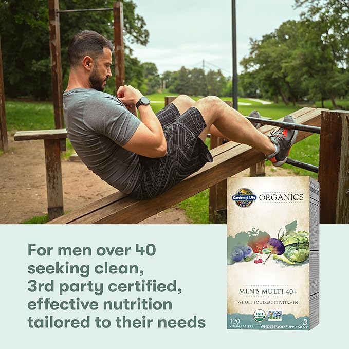 Garden of Life Organics Whole Food Multivitamin for Men 40+ 120 Tablets Vegan Mens Multi for Health &amp Well-Being Certified Organic Whole Food Vitamins &amp Minerals for Men Over 40 Mens Vitamins