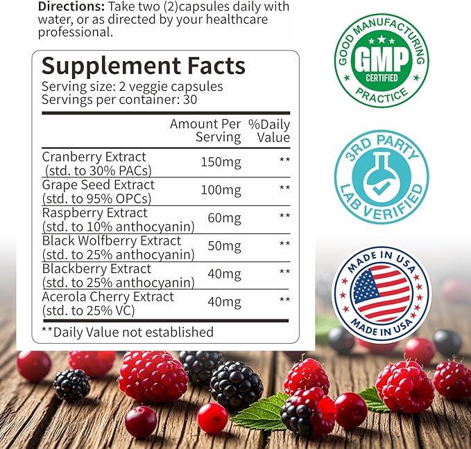 6X 6-in-1 Mixed Berry &amp Cherry Antioxidant Supplement - Urinary Tract Health &amp Immune Support - 180 Vegan Capsules 90-Day Ultimate Supply