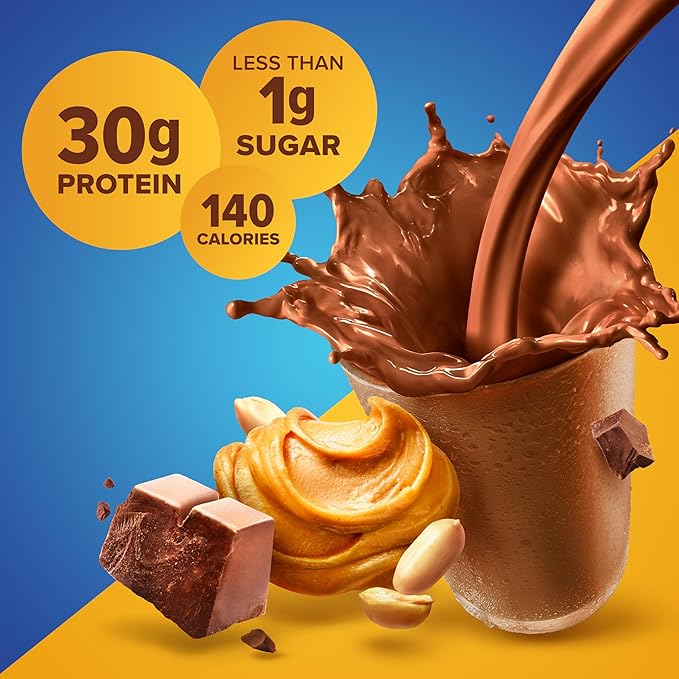 Pure Protein Complete Protein Shake Chocolate Peanut Butter 30g High Protein Drink Less than 1g Sugar 3g Fiber Ready to Drink Non GMO On-the-Go Shakes 11oz Bottles 12 Pack