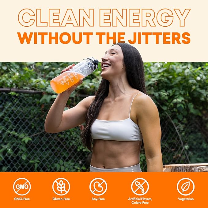 EBOOST Energy Drink &amp Electrolyte Powder Drink Mix - Super Powder Orange with No Added Sugar Blend of Vitamins Nootropics Natural Caffeine &amp Hydration - Pre &amp Post Workout - 40 Serving