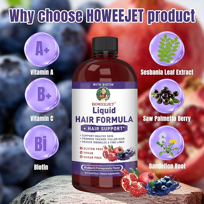 Liquid Multivitamin for Hair Growth &amp Hair Formula Bundle | Healthy Hair Habits | Clinically Tested for Thicker Hair &amp Skin Elasticity for Women | Peach Mango Flavor &amp Blueberry Pomegranat
