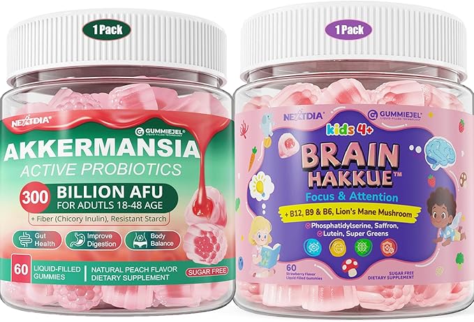 Akkermansia Probiotics Gummies for Metabolism Digestive &amp Gut Health+Kids Brain Gummies for Focus &amp Attention Cognitive Function Vision &amp Energy