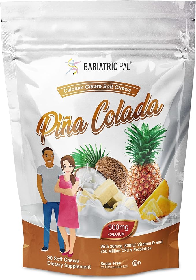 BariatricPal 90-Day Bariatric Vitamin Bundle (Multivitamin ONE 1 per Day! Capsule with 18mg Iron and Calcium Citrate Soft Chews 500mg with Probiotics - Piña Colada)