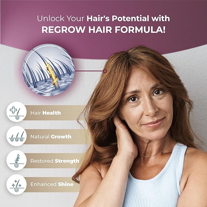 PUREHEALTH RESEARCH ReGrow - Hair Growth Vitamins - with Saw Palmetto Biotin Collagen Zinc Iron Iodine Selenium &amp More - Hair Supplements for Women &amp Men - 60 Capsules