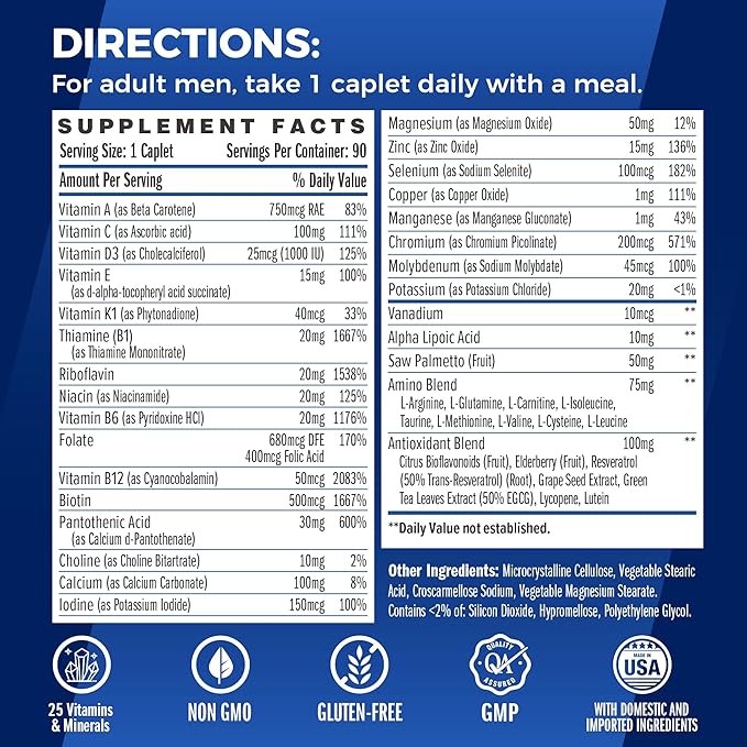 Vitamin World Ultra 360 Multivitamin for Men One Daily Men's Multivitamin with Minerals Herbs &amp Antioxidants Daily Supplement with Vitamin A C D E &amp Zinc for Energy &amp Immune Support