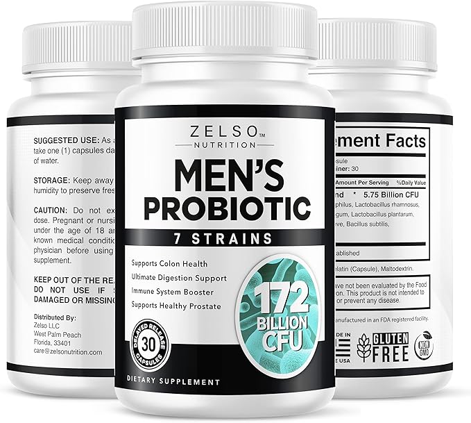 ZELSO (2 Pack) Probiotic for Men 175 Billion CFU Probiotic Supplement Designed for Men's Health 2 Month Supply