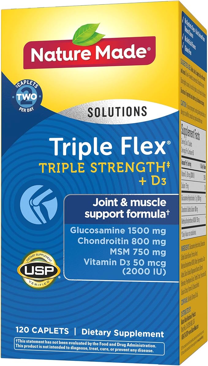 Nature Made TripleFlex Triple Strength Caplets with Vitamin D3 120 Count for Joint Support