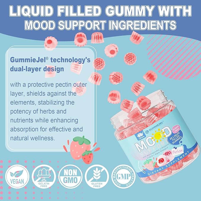 Sugar Free Lutein 20mg Zeaxanthin Filled Gummies + Natural Calm Filled Gummies for Adults with Ashwagandha and Vegan Omega 3